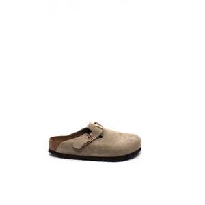 NEW BIRKENSTOCK women's boston suede soft footbed clog in taupe